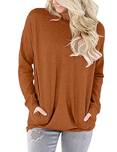 onlypuff Womens Long Sleeve Top Pocket Shirts Loose Fit Tunics Tops 2024 Fahion Fall Top Pink M