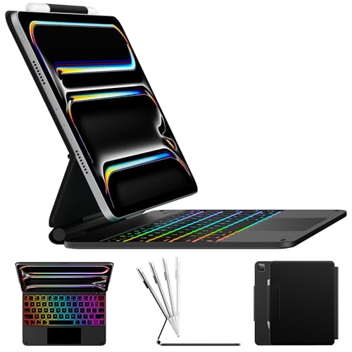 typecase Edge Keyboard Case for iPad Pro 11-inch (M4) 2024,Magic Keyboard with 11 Colors Backlight for iPad Pro 11,Keyboard Case with Pencil Holder,Built-in Trackpad, Easy-Set Magnetic Stand,Black