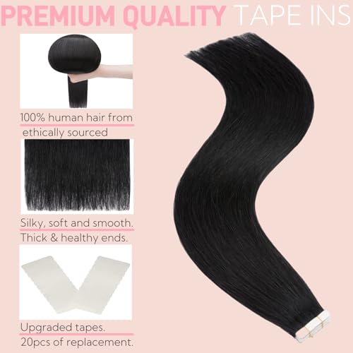 FUOTONBUTY Tape in Hair Extensions Human Hair Double Stitched Invisible Tape in Hair Extensions Seamless Tape ins 20pcs 50g Tape on Real Human Hair (Platinum Blonde, 22 inch)