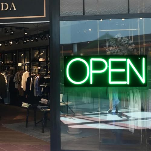 Open Signs for Business 12V/2A Ultra Bright LED Neon Open Sign 16 Inch Lighted Open Sign Electric Light Up Open Sign for Business Storefront Window Glass Door Retail Shop Store Bar Salon Restaurant,Green