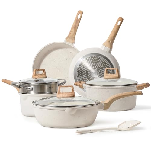 CAROTE Pots and Pans Set, Nonstick Cookware Set Non Stick Frying Pan Set, Granite Cookware Sets 8 Pcs,Pots and Pans Set (Granite, induction cookware)