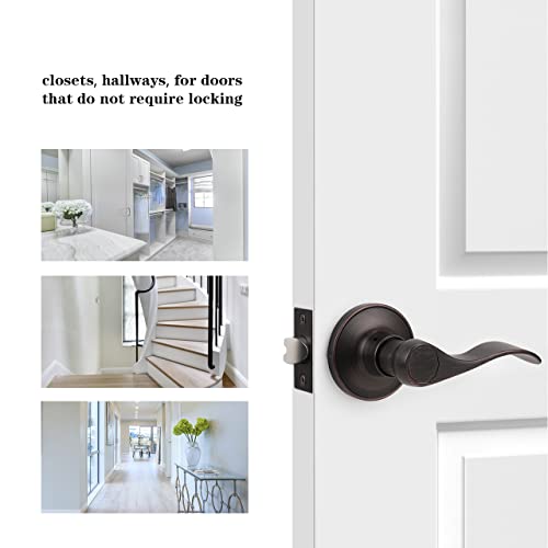 Probrico Wave Shape Passage Door Lever Black Keyless Handle for Hall and Closet, Interior Non-Locking Leverset Handleset Hardware,Reversible for Right and Left Handed Doors,1 Pack