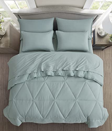 Chezmoi Collection Jasper Twin Bed in a Bag 5-Pieces Triangle Geometric Quilted Soft Washed Double Brushed Microfiber Comforter with Sheets Lightweight All Season Bedding Set (Twin, Aqua)