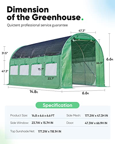 Quictent 25x10x6.6FT Swing Door Greenhouse, Large Walk-in Green House for Outdoors, Reinforced Heavy Duty Frame, Upgraded Tunnel Hoop House Kit for Outside Garden Plant, 10 Screen Window, Green