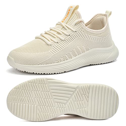 Lamincoa Womens Slip On Walking Shoes Casual Road Running Lightweight Mesh Fashion Sneakers for Gym Travel Workout Beige