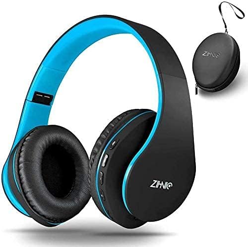 ZIHNIC Bluetooth Headphones, Foldable Wireless and Wired Stereo Headset Micro SD/TF, FM for Cell Phone,PC,Soft Earmuffs &Light Weight for Prolonged Wearing (Black/Blue)