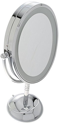 Conair Lighted Makeup Mirror, LED Vanity Mirror, 1X/7X Magnifying Mirror, Double Sided, Battery Operated in Polished Chrome