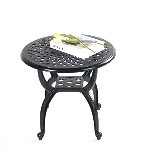 Mandolin Outdoor Patio,Rust -Resistant Cast Aluminum Side Table,Weather Resistant End Table，Coffee Table， Perfect for Patio, Backyard Or Garden.W 20.8" X H18.5(Aluminum Round, Black)