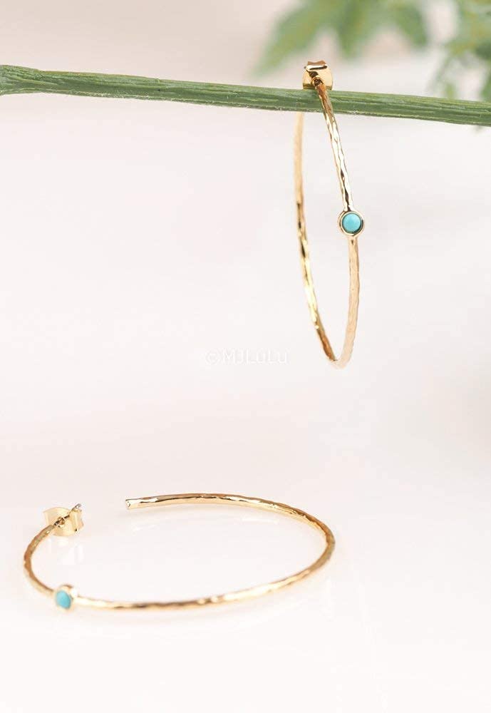 14K Gold-Plated Dainty Hoop Earrings with Simulated Blue Turquoise - Lightweight, Hypoallergenic, Chic Boho Design for Versatile Everyday Elegance - delicate minimal Jewelry by MJLULU