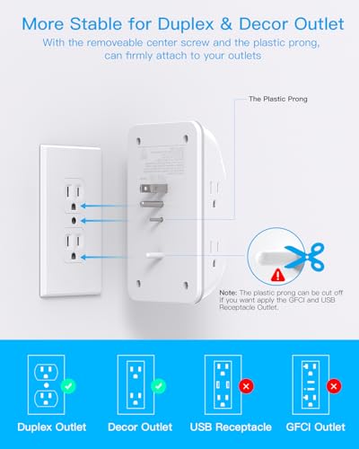 Multi Plug Outlet, Outlet Extender with 4 USB Ports (2 USB C) and Night Light, 1050J Surge Protector, Wall Mount, Outlet Splitter for Bathroom Kicthen Camper Dorm Room Essentials
