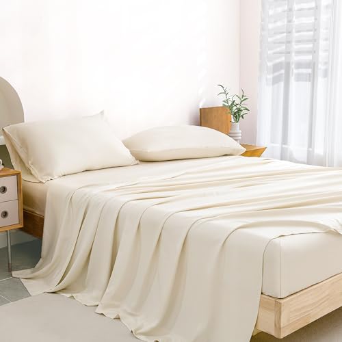 Andency White Sheets Queen Set, 100% Viscose Derived from Bamboo, Cooling Summer Queen Sheet Set, Deep Pocket Up to 16", Silky Soft Bed Sheets, Hotel Luxury Breathable Bedding Sheets & Pillowcases