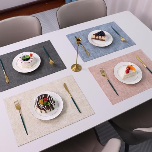 LQICAI Placemats Set of 6 Washable Heat Resistant Place Mats PVC Woven Dining Table Mat Beige 4pcs