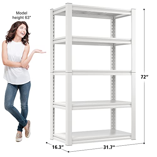 Raybee White Storage Shelves 2000LBS Adjustable 5 Tier Garage Metal Shelving Unit Heavy Duty Utility Rack Shelf Warehouse Pantry Closet Kitchen 72" Hx31.7W x16.3D