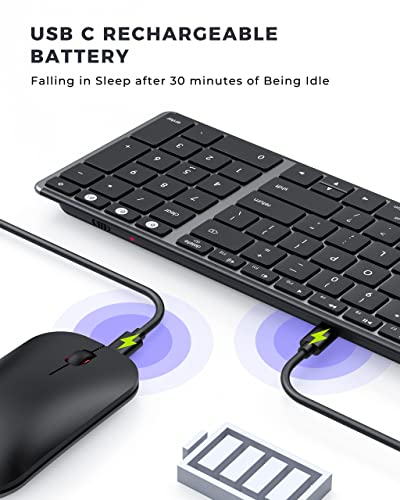 Wireless Bluetooth Keyboard and Mouse for Mac, Multi-Device Rechargeable Slim Keyboard and Mouse Stainless Steel Full Size, Compatible with MacBook Pro/Air, iPad, iMac - Space Gray