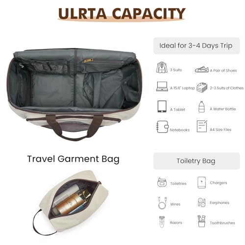 Carry On Garment Bag for Travel, S-ZONE Convertible Garment Duffle Bag Suit Bags for Men Women Travel- 2 in 1 Hanging Suitcase Business Travel Bag with Toiletry Bag, Beige, 50l