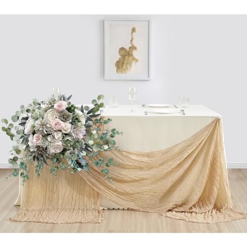 Dololoo 2 Pack Cheesecloth Table Runner 35 x 118 Inches Gauze Table Runner 10Ft Boho Rustic Decorations for Wedding Decor Reception Bridal Shower Holiday Party, White