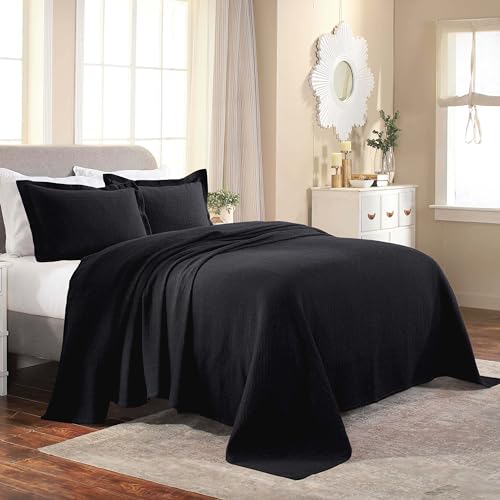 SUPERIOR Medallion Pillow Shams Bedspread, Twin, Black