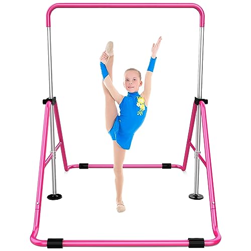 Sportsroyals Gymnastics Bar for Kids,Adjustable Height Gymnastic Horizontal Bars,Folding Gymnastic Junior Training Kip Bar for Home, Pink (Pink)