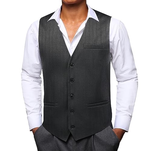 Barry.Wang Mens Red Vest Plaid Formal/Leisure V-neck 2 Pockets Slim Fit Waistcoat for Party