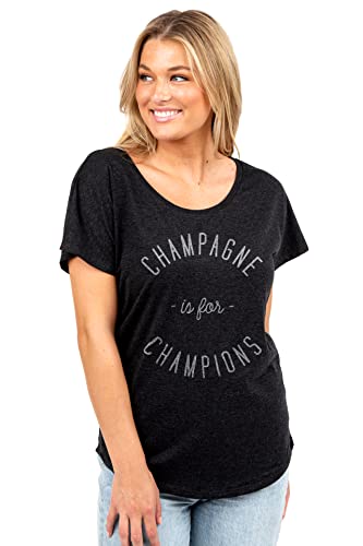 Thread Tank Champagne is for Champions Women's Fashion Slouchy Dolman T-Shirt Tee Heather Black Small