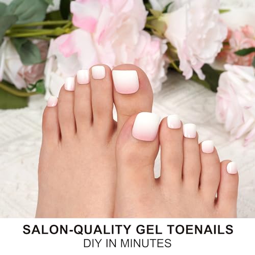 DANNI & TONI Semi Cured Gel Toenail Strips Rose Red Sparkles (Scarlet Gleam) Translucent Toenail Stickers Reverse French Gel Pedi Wraps 37 Stickers