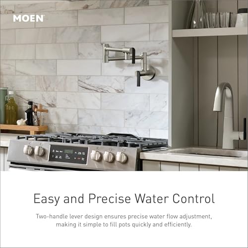 Moen S665BLS Modern Wall Mount Swing Arm Folding Pot Filler Kitchen Faucet, Black Stainless