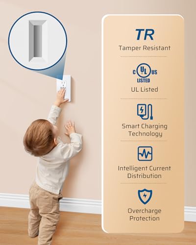 DEWENWILS USB Outlets, 30W 6.0 Amp USB C Outlets Receptacles, 3-Port USB Wall Outlet, 15 Amp Tamper-Resistant Outlet with USB C Ports, UL Listed, Screwless Wall Plate Included, 1 Pack, White
