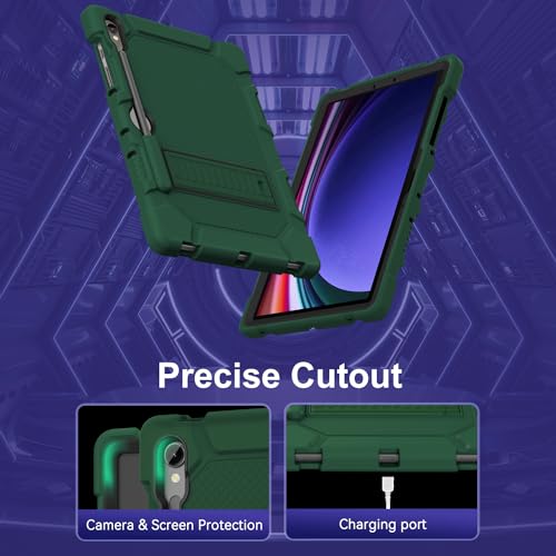 MARIWIVI Case for Samsung Galaxy Tab S9 FE 5G 10.9 Inch/Galaxy Tab S9 11 inch 2023, Shockproof Protective Case for Galaxy Tab S9/S9 FE with S Pen Holder & Multi-Angle Viewing Kickstand(AlpGreen+Black)