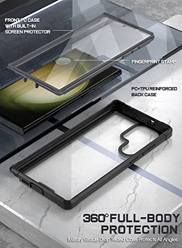 Poetic Guardian Case Compatible with Galaxy S23 Ultra 5G 6.8 inch, Built-in Screen Protector Work with Fingerprint ID, Full Body Hybrid Shockproof Protective Rugged Clear Cover Case, Black/Clear