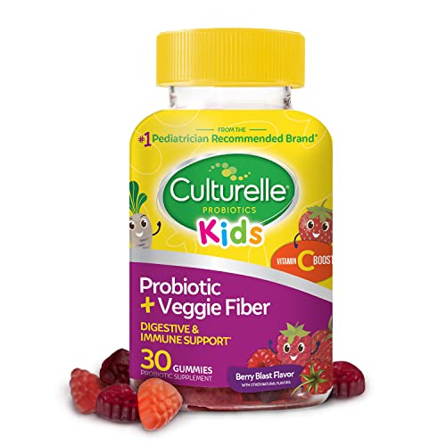 Culturelle Daily Probiotic for Kids + Veggie Fiber Gummies (Ages 3+) 30 Count Berry Flavor - Probiotics for Digestive Health & Immune Support Plus Vitamin C Kids Boost