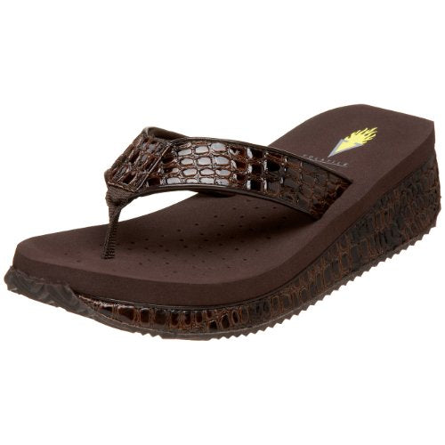 Volatile Women's Mini Croco Wedge Sandal, Brown, 6 B US