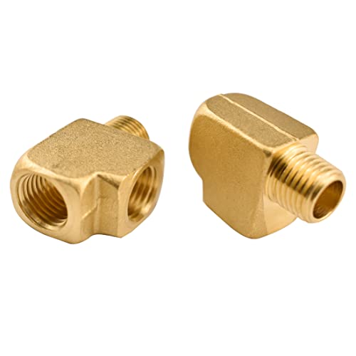Brass Tee Pipe Fitting, ZESE 2 PCS 1/4" NPT Female to 1/4" NPT Female to 1/4" NPT Male Brass Barstock Street Tee Pipe Adapter