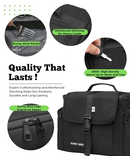 SUNNY BIRD Insulated Lunch Bag Tactical Lunch Box Cooler for Men and Women (Black)