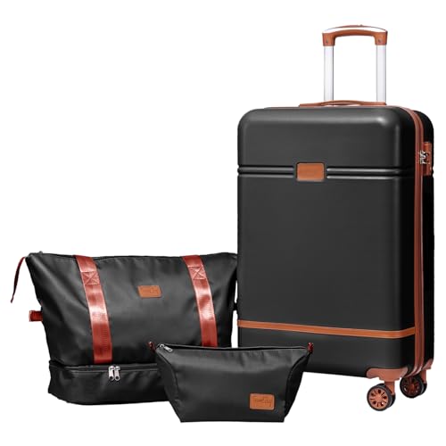 Krute Luggage Set 5 Piece Suitcase Set Carry-On Luggage, PC ABS TSA Lock Hard shell Lightweight Checked Luggage Set with Spinner Wheels for Family Travel (BlackBrown)