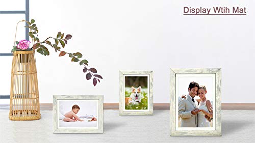 Alkerman 5x7 Picture Frames （pack of 2）,Display Pictures 4x6 with Mat or 5x7 Without Mat, Rustic White Wood Pattern High Definition Glass for Table Top Display and Wall Mounting Photo Frame