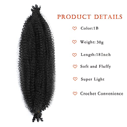 8 Packs Pre-Separated Springy Afro Twist Hair Suitable for Damaged Soft Locs Synthetic Marley Twist Braiding Hair (18 inches, 1B)