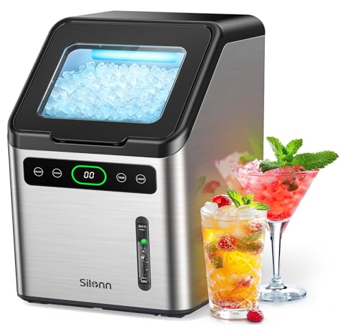 Silonn Ice Maker Countertop, Portable Ice Machine with Carry Handle, Self-Cleaning Ice Makers with Basket and Scoop, 9 Cubes in 6 Mins, 26 lbs per Day, Ideal for Home, Kitchen, Camping, RV