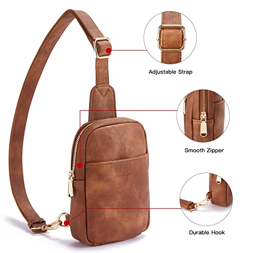 Telena Sling Bag for Women Leather Fanny Pack Crossboday Bags Backpack Beige Brown