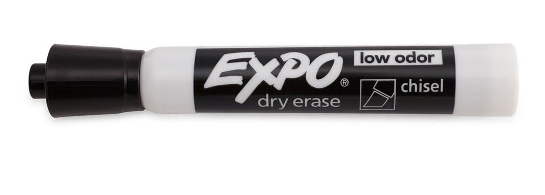 EXPO 80001 Low Odor Chisel Point Dry Erase Markers, Black, 12 Units per Box, Pack of 12 Boxes, 144 Markers Total