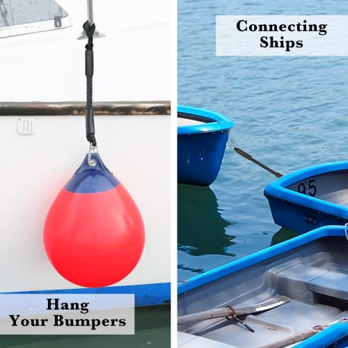 2PCS Fender Lines 2 Feet Premium Bungee Boat Lines with 316 Stainless Clip for Boat Bumper/Boat Fender Boat Accessories for Mooring for Jet Ski, SeaDoo, Yamaha WaveRunner Dinghy (Black, 2 Feet)