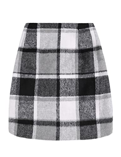 UANEO Plaid Skirts for Women High Waisted Fall Bodycon A Line Pencil Plaid Mini Skirt (Grey-XS)