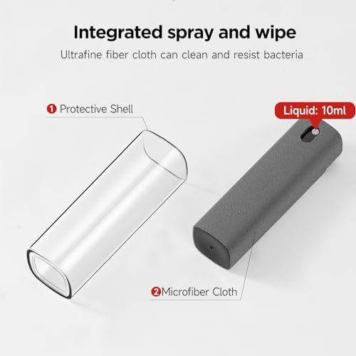 YTT Screen Cleaner, All-in-One Spray & Wipe Cleaner, with Transparent Protective Shell for All Phones, Laptop and Tablet Screens (Gray)