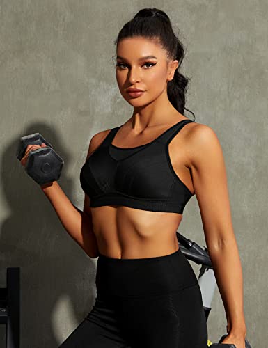 Wingslove Women's Full Coverage High Impact Wirefree Workout Non Padded Sports Bra Bounce Control (Amber,46DD)