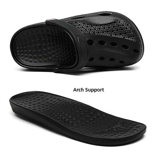 SOSOWHLTE Men's and Women's Arch Support Clogs Garden Shoes Slip-on Outdoor Beach Slippers with Removable Cushion Insole Black Size 7.5-8.5 Female,6-7 Male