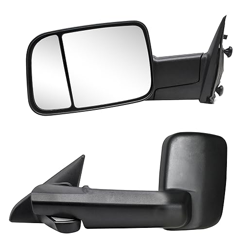 WLLW Towing Mirrors fit for 2009-2018 Dodge Ram 1500 2500 3500 Pickup with Manual Adjust Glass Manual Flip Manual Folding Black Cap