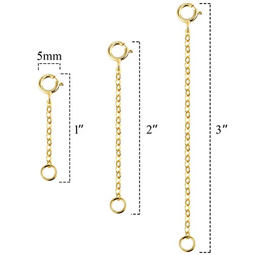 LANCHARMED Gold Necklace Extender 14K Gold Plated Sterling Silver Necklace Bracelet Anklet Extenders Extension for Jewelry Making(1 2 3 Inch, Gold)