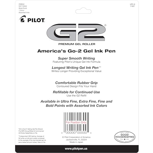 PILOT G2 Premium Retractable Gel-Ink Rolling Ball Pens, Bold Point (1.0mm), Assorted, 10-Pack, (11887)