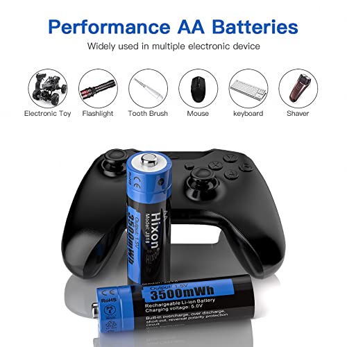 Rechargeable AA&AAA Lithium 1.5V Batteries-Full-Recharged 4x3500mWh AA & 4x1100mWh AAA,with Fast Charger,1600 Cycles,Constant Output[4AA+4AAA+1Charger]