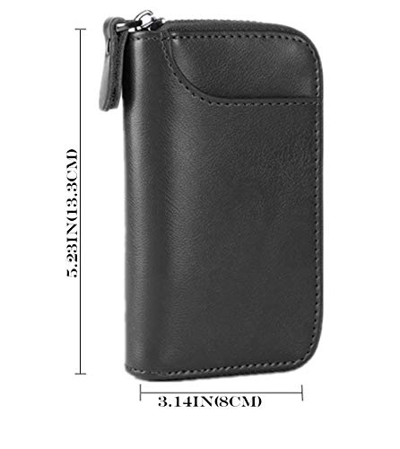 BAKUN Large Zipper Leather Car Key Case, Key Holder Key Organizer Wallet, With 16 Hooks(Black)