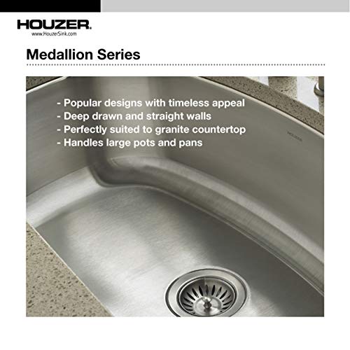 Houzer MEC-3220SL-1 Medallion Classic Series Undermount Stainless Steel 60/40 Double Bowl Kitchen Sink, Small Bowl Left